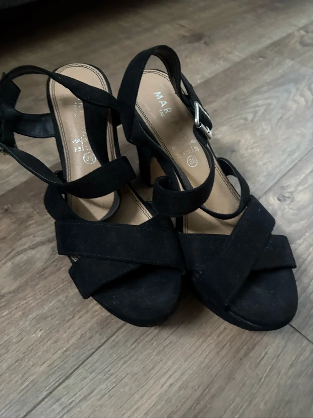 Black Suede Platform Sandals with Ankle Strap